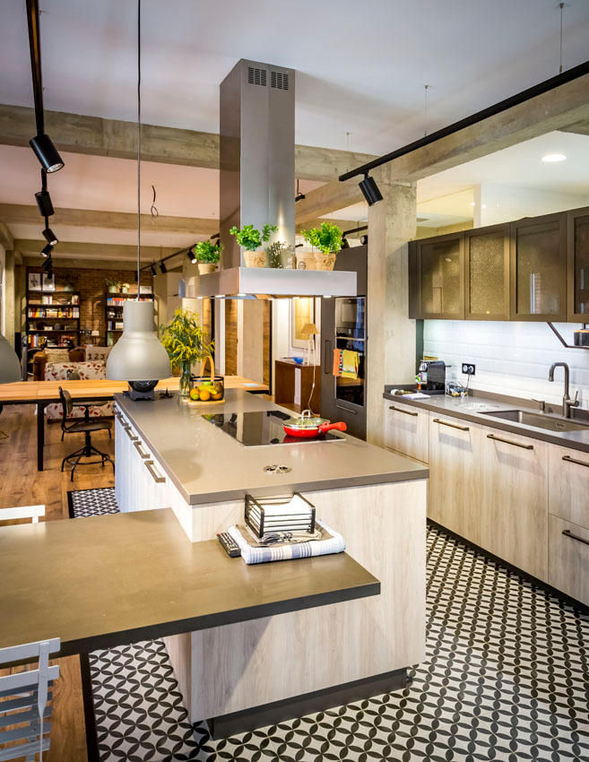 Vista la cocina de concepto abierto. Reforma de vivienda en Gijón